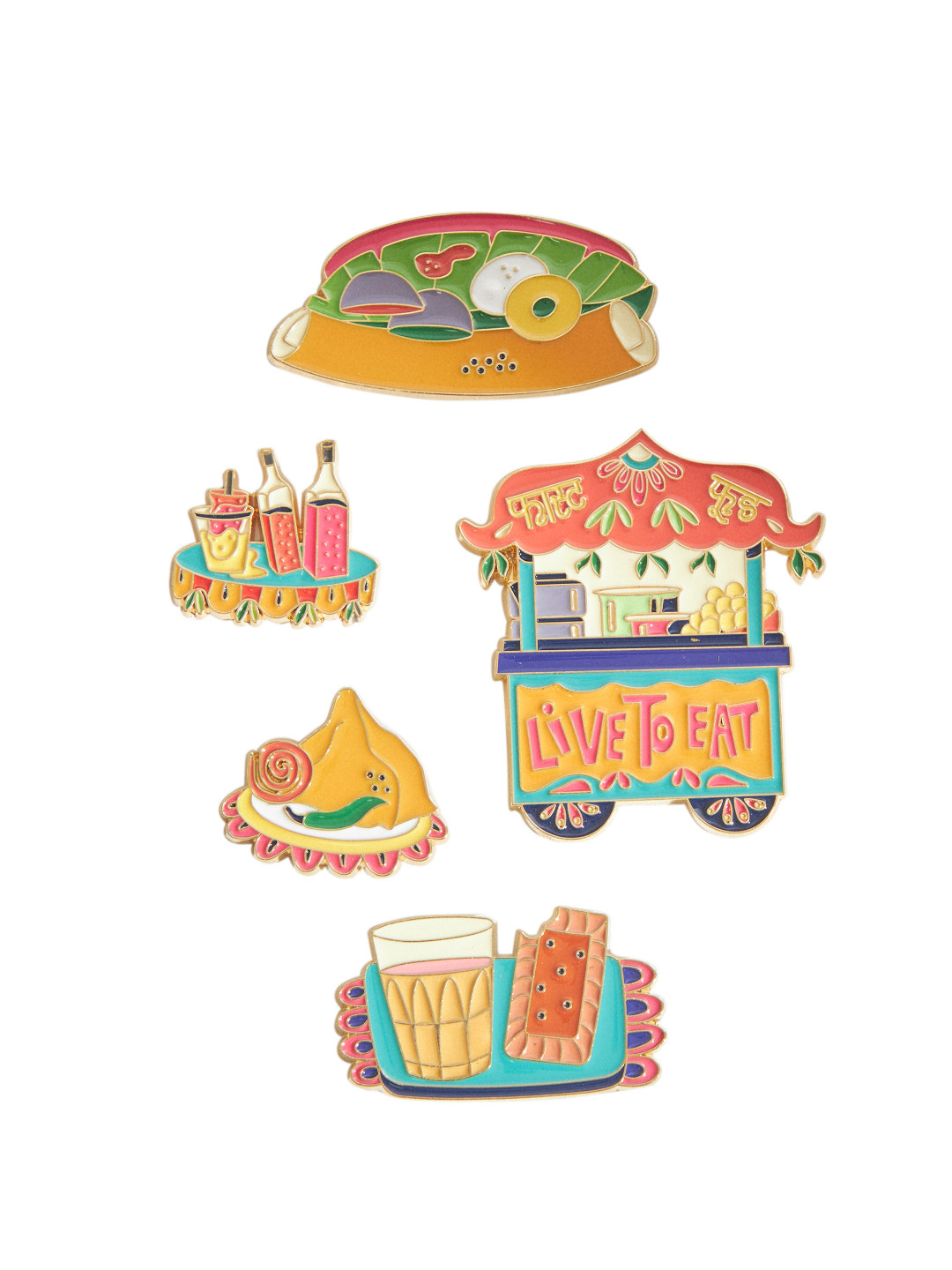 Chumbak Set Of 5 Red & Yellow Live to Eat Fridge Decorative Magnets