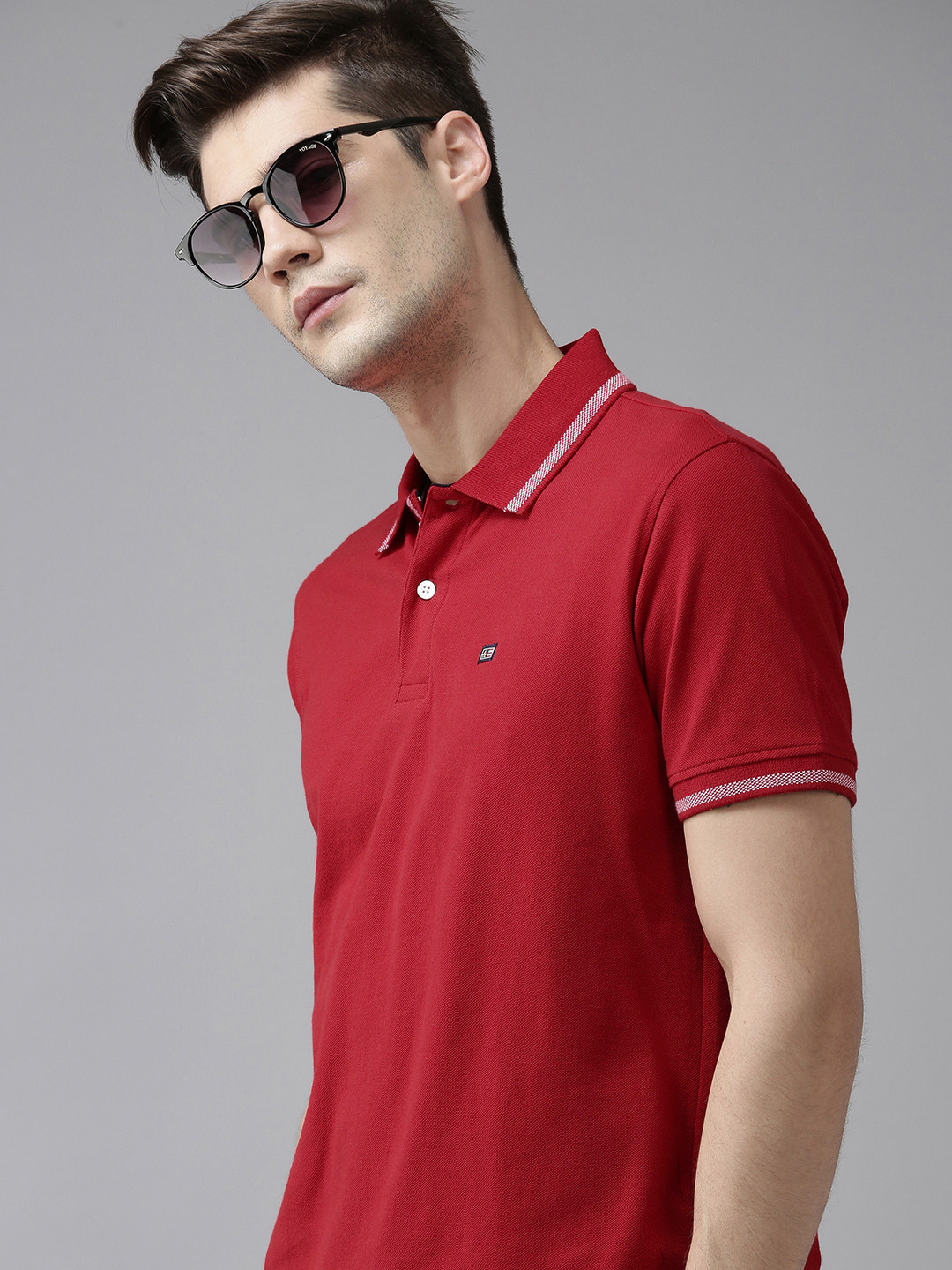Arrow Men Red Solid Polo Collar Pure Cotton T-shirt