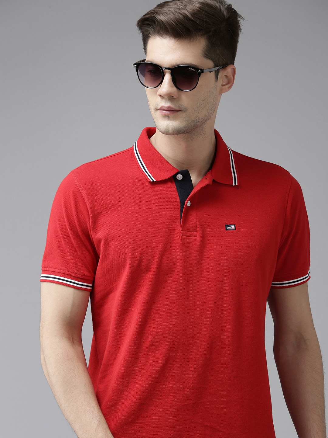 Arrow Men Red Solid Polo Collar Pure Cotton T-shirt