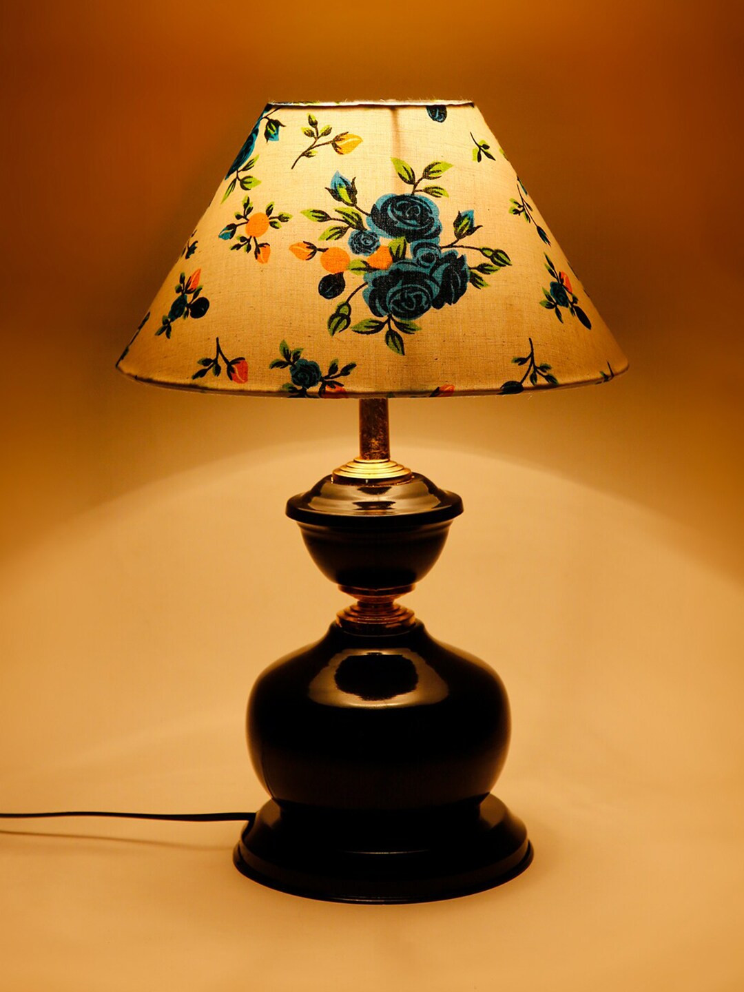 Devansh White & Blue Printed Traditional Table Lamp with Shade