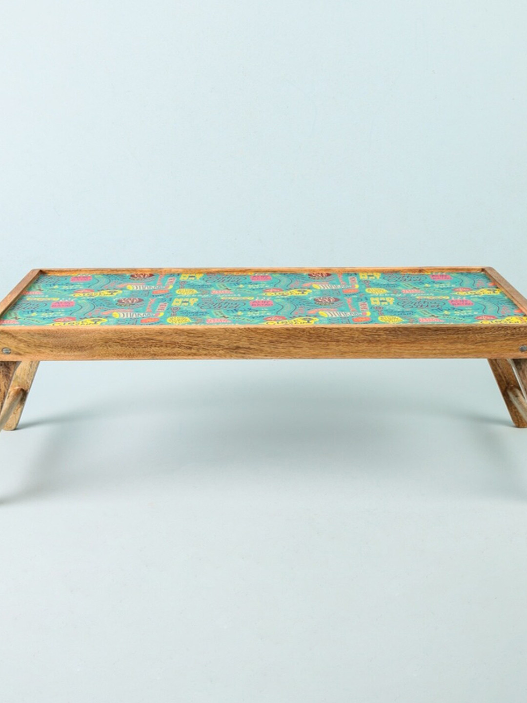 Chumbak Teal Green & Pink Things Indian Say Breakfast Printed Wooden Tray