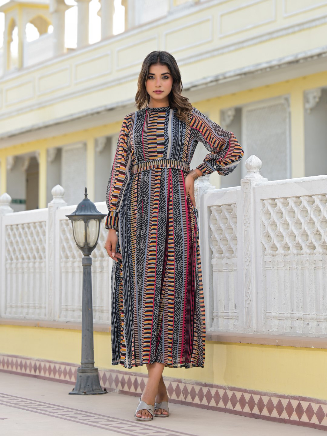 Juniper Black & Multicoloured Chiffon Maxi Dress