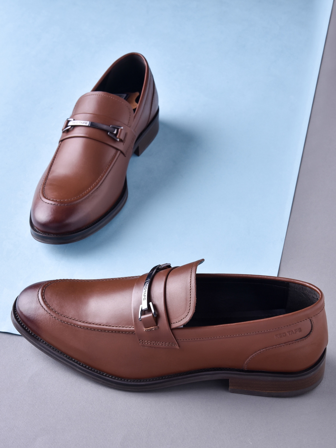 Red Tape Men Brown Solid Leather Formal Slip Ons