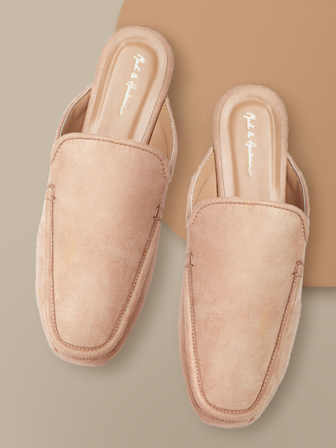 Mast & Harbour Women Beige Suede Finish Mules