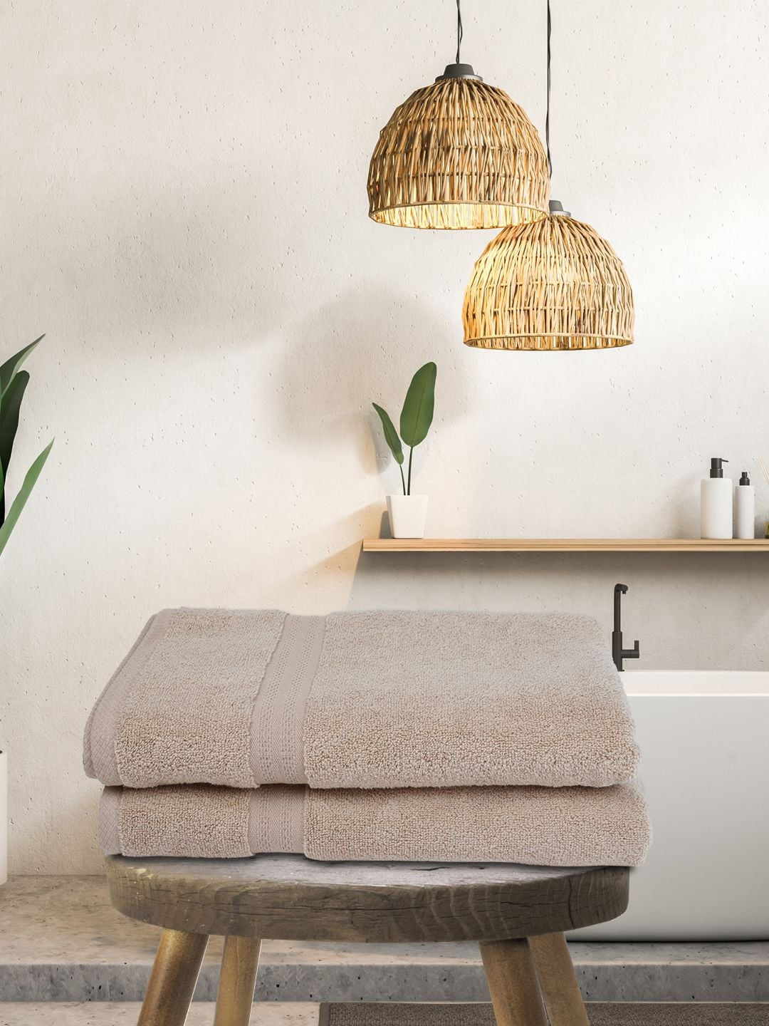 BIANCA Beige Set of 2 Solid 500 GSM Cotton Bath Towels