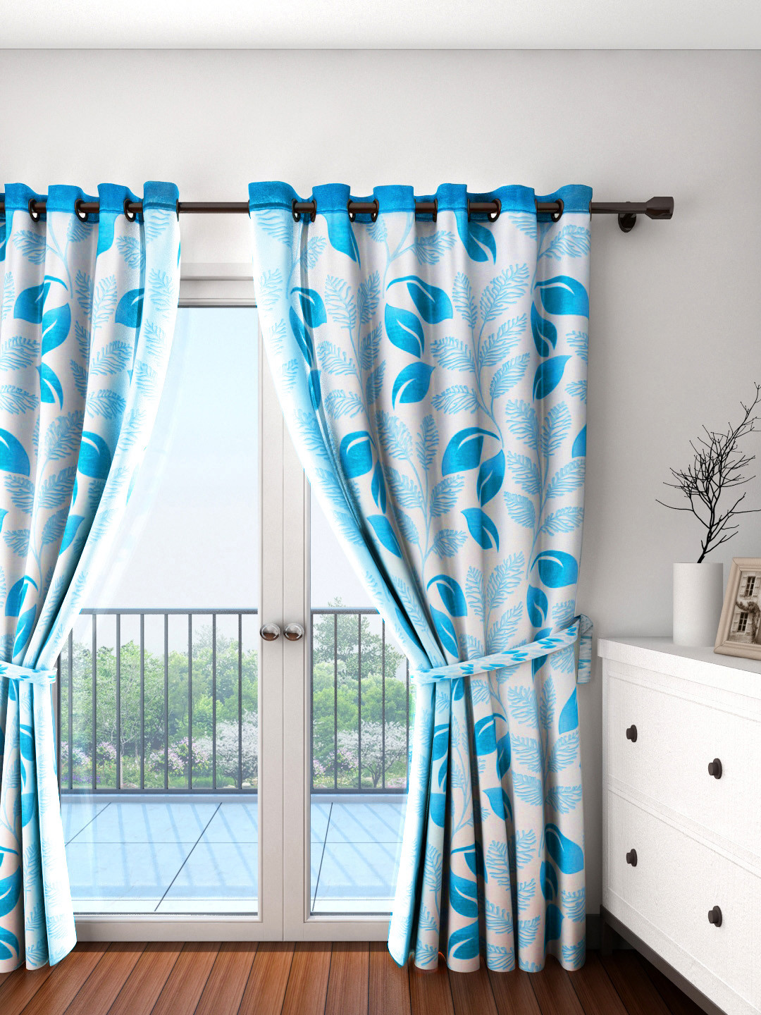 Cortina Blue Single Leaf Print Door Curtain