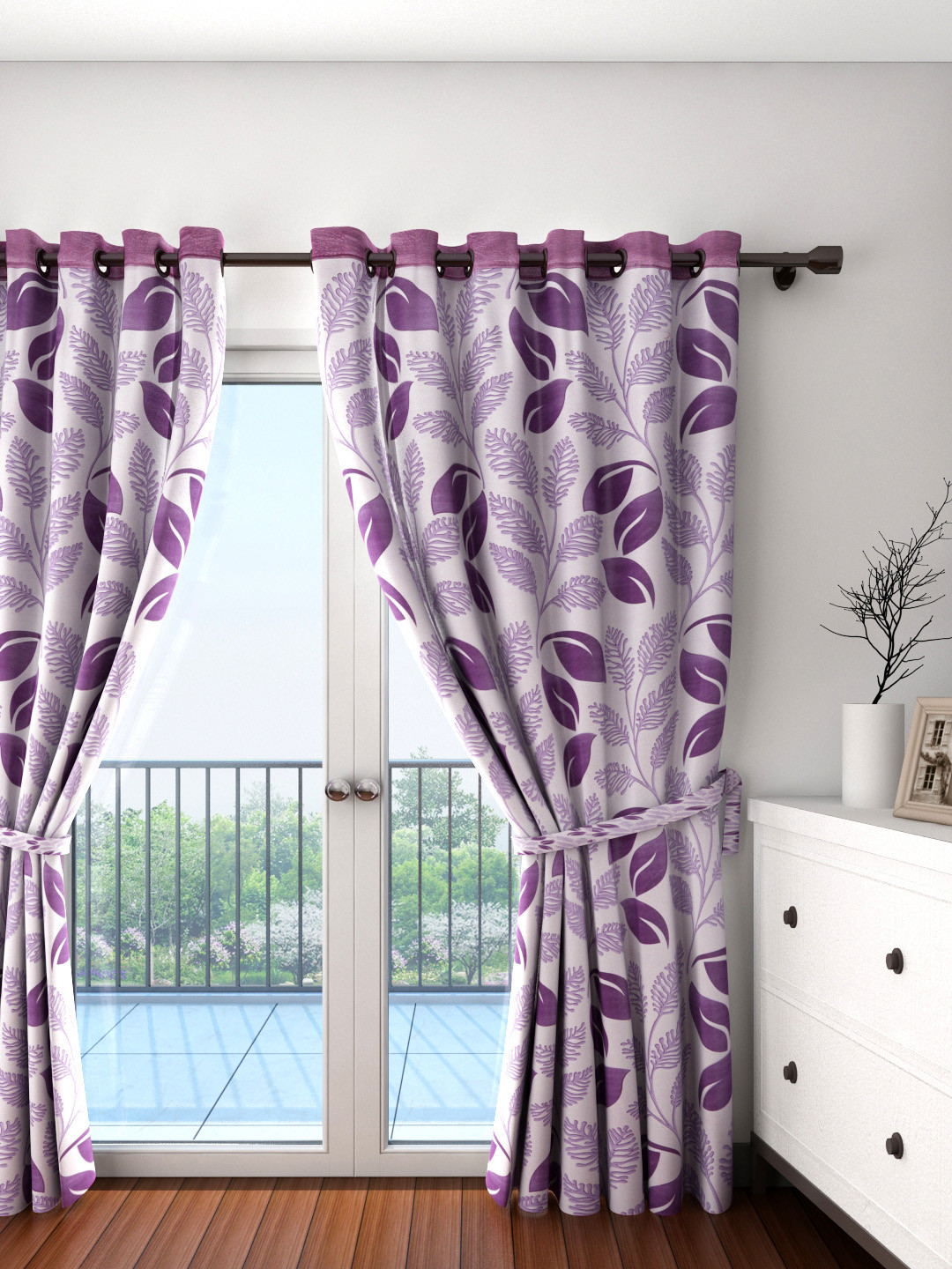Cortina Purple Single Leaf Print Door Curtain