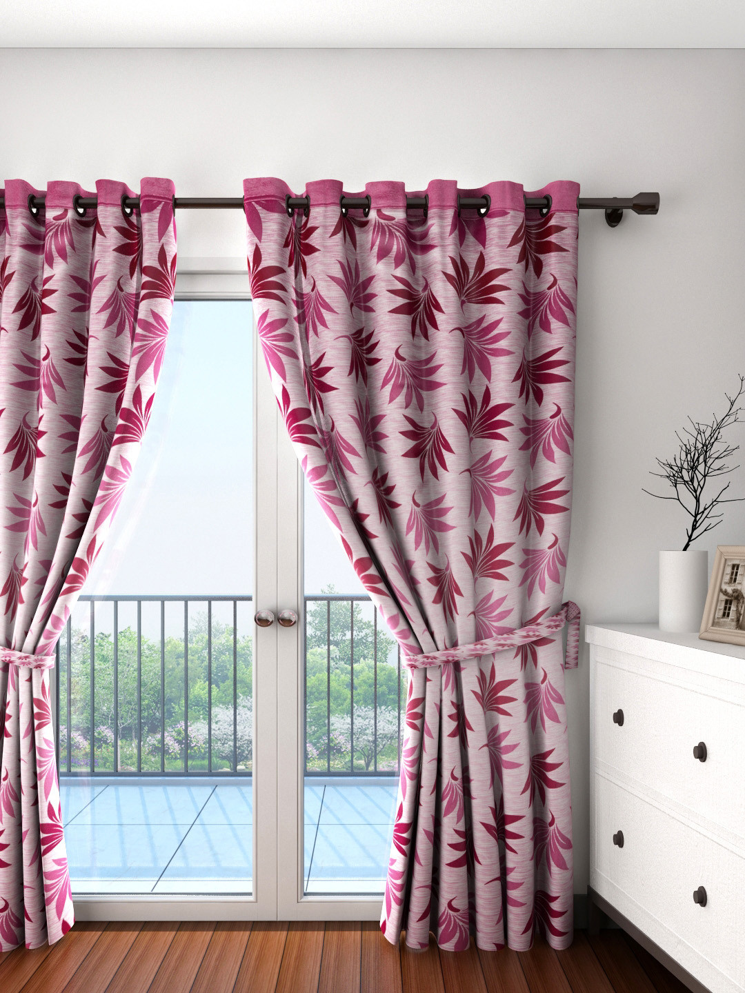 Cortina Pink Single Leaf Print Door Curtain