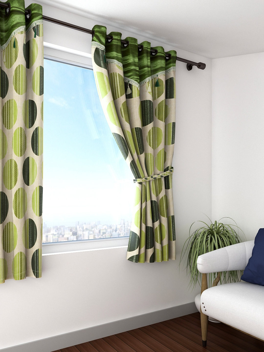 Cortina Beige & Green Single Printed Window Curtain
