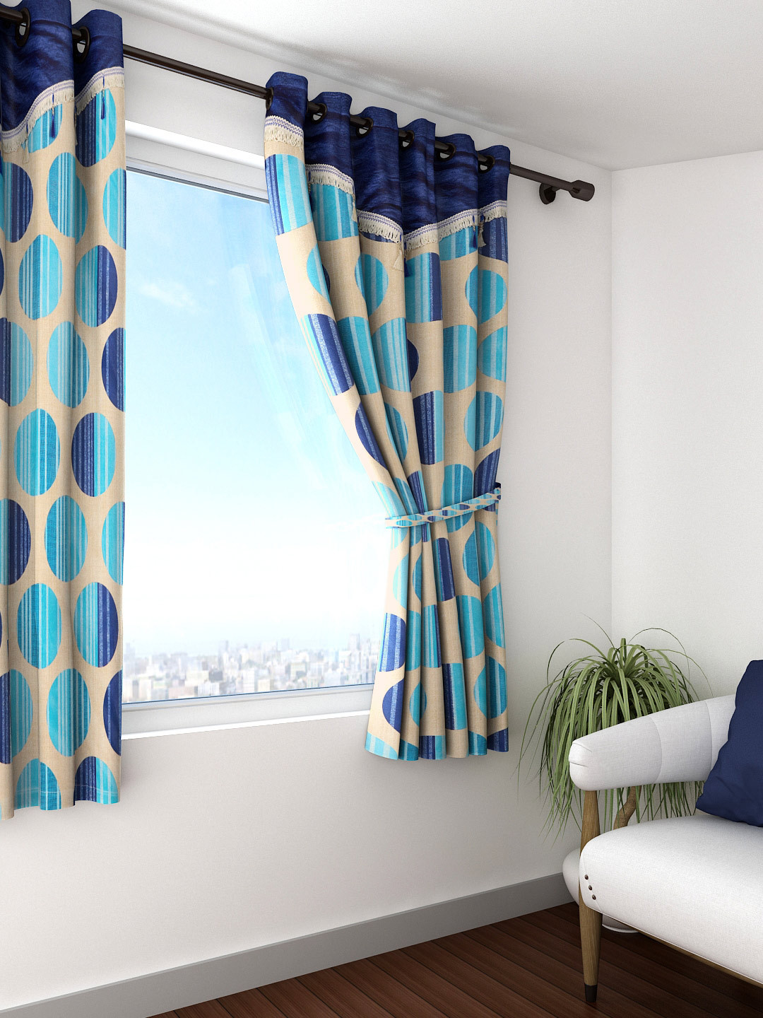 Cortina Blue Single Printed Window Curtain