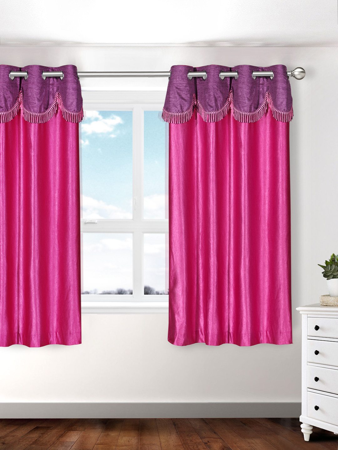 Cortina Pink & Purple Single Fancy Valance Solid Window Curtain