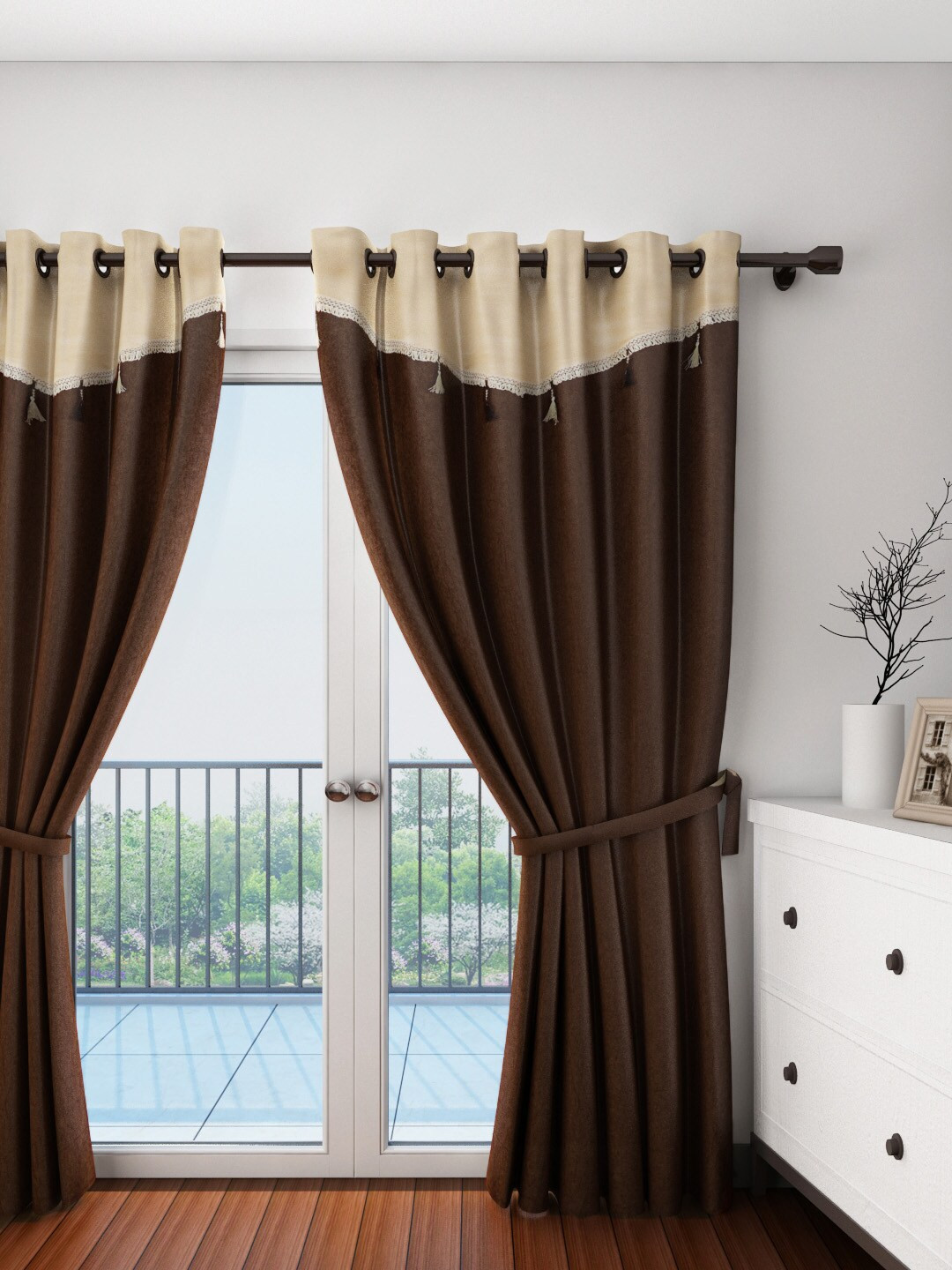 Cortina Brown Single Fancy Valance Solid Door Curtain