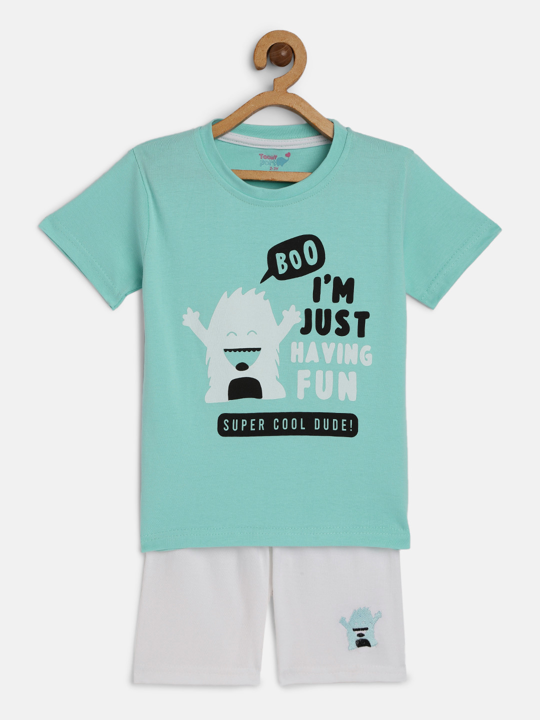 Toonyport Kids Blue and White Printed Pure Cotton T-shirt with Shorts