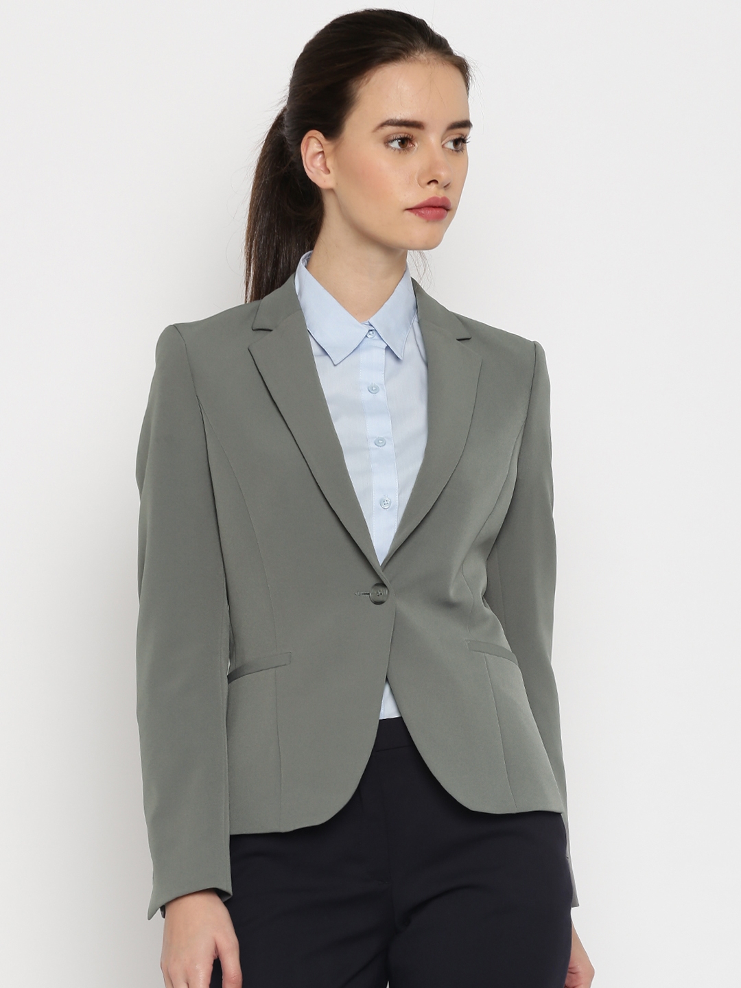 Buy Allen Solly Woman Grey Single Breasted Formal Blazer