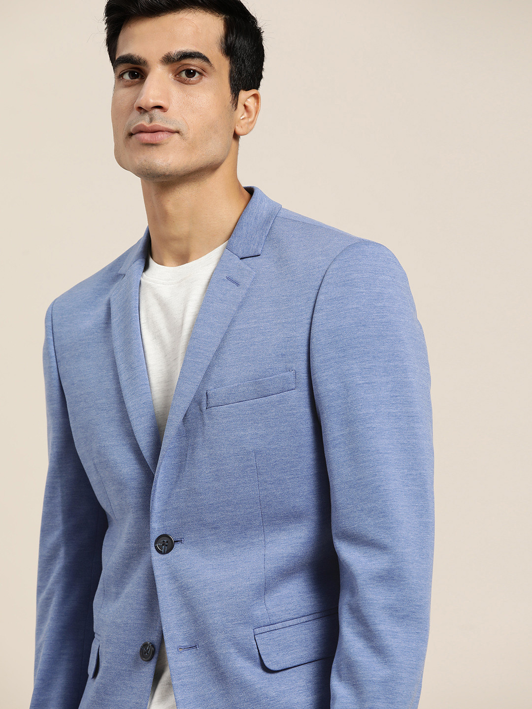 INVICTUS Men Blue Solid Single-Breasted Slim Fit Smart Casual Blazer