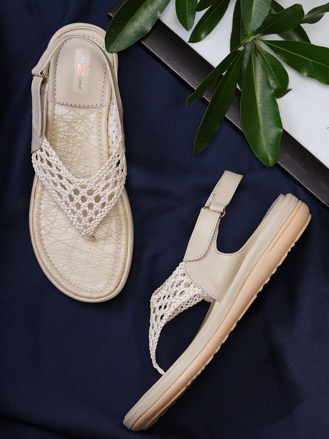 Shezone Women Cream-Coloured T-Strap Flats