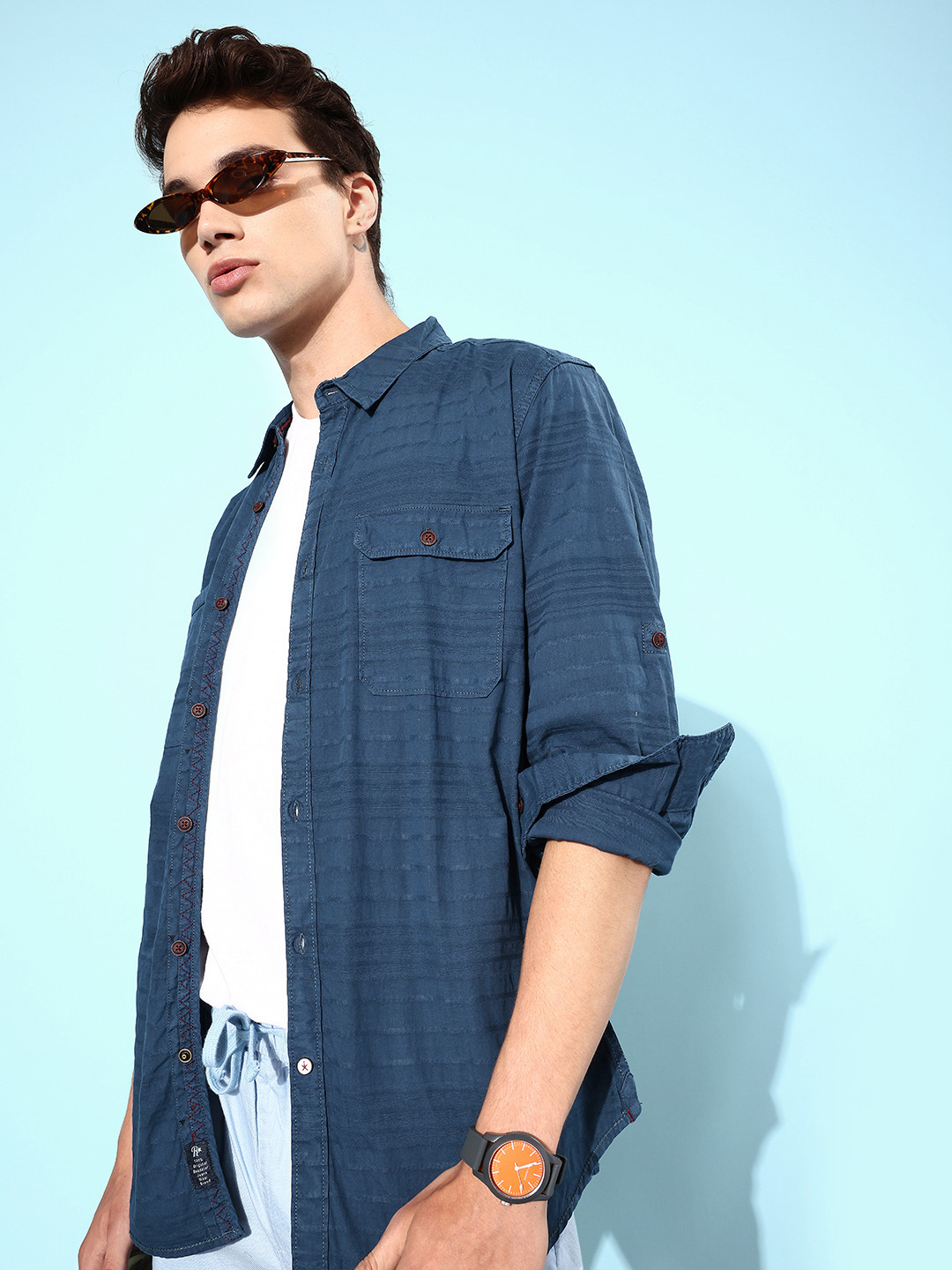 Roadster Men Deep Navy Blue Solid Overshirt