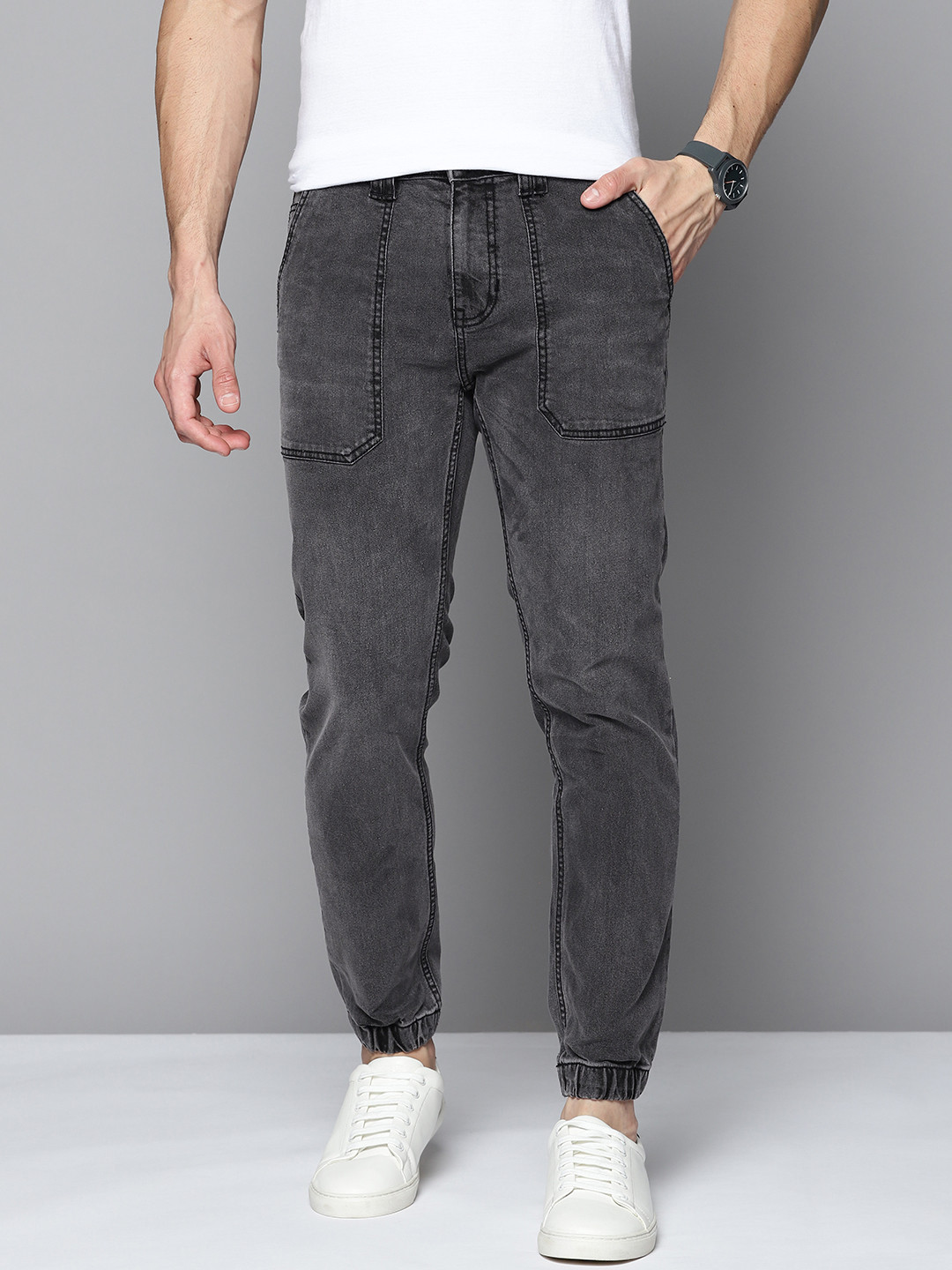 Mast & Harbour Men Charcoal Grey Skinny Fit Light Fade Jogger Jeans