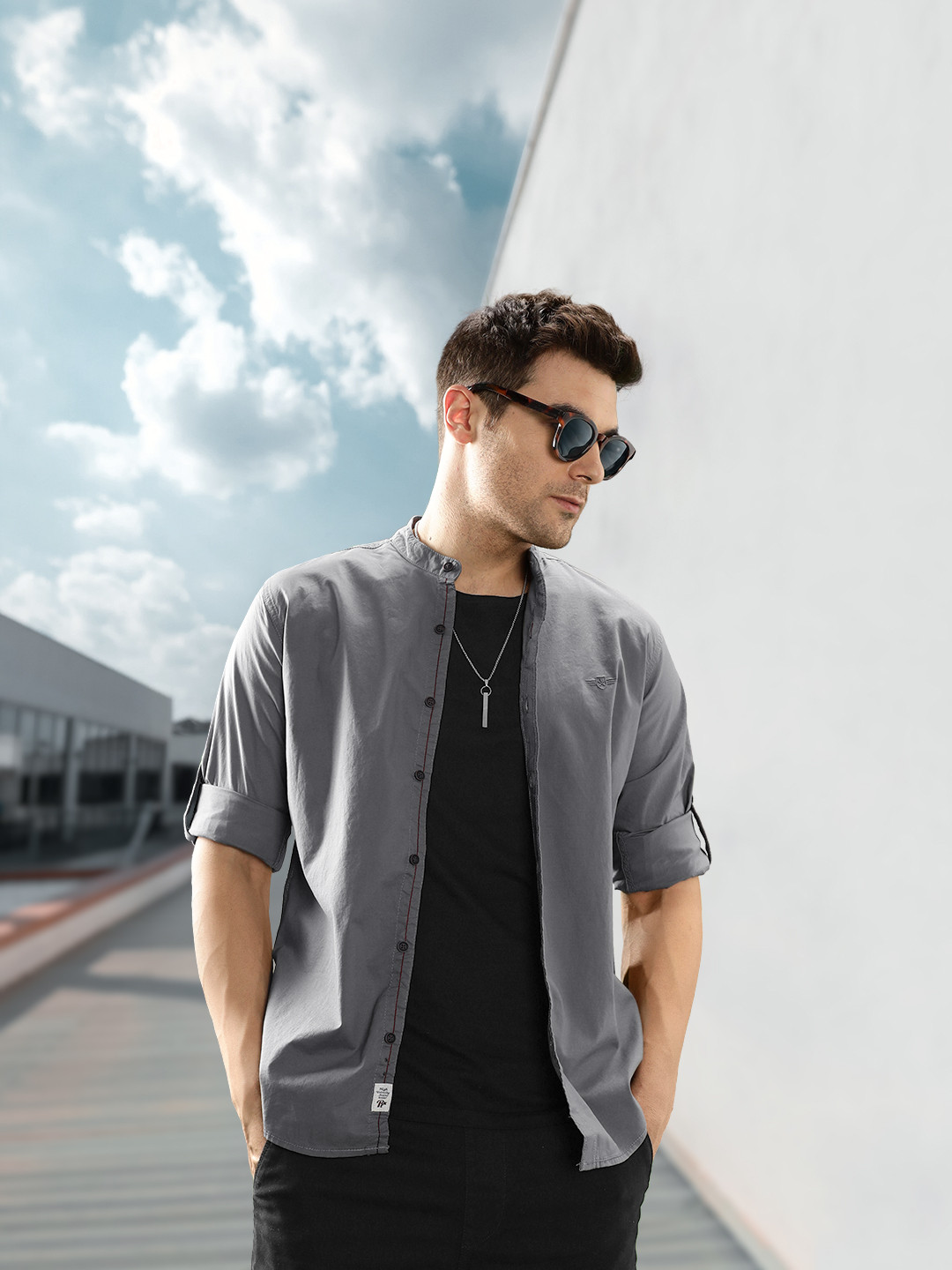 Roadster Men Castle Rock Slim Fit Opaque Mandarin Collared  Casual Shirt