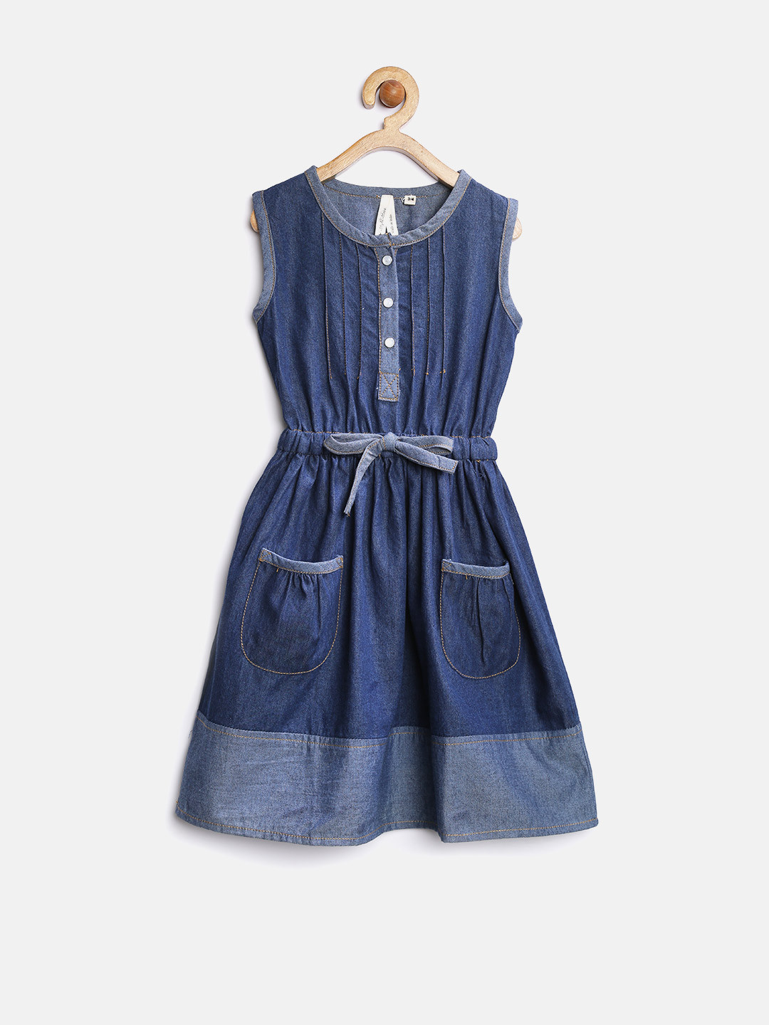 StyleStone Girls Navy Denim Fit & Flare Dress