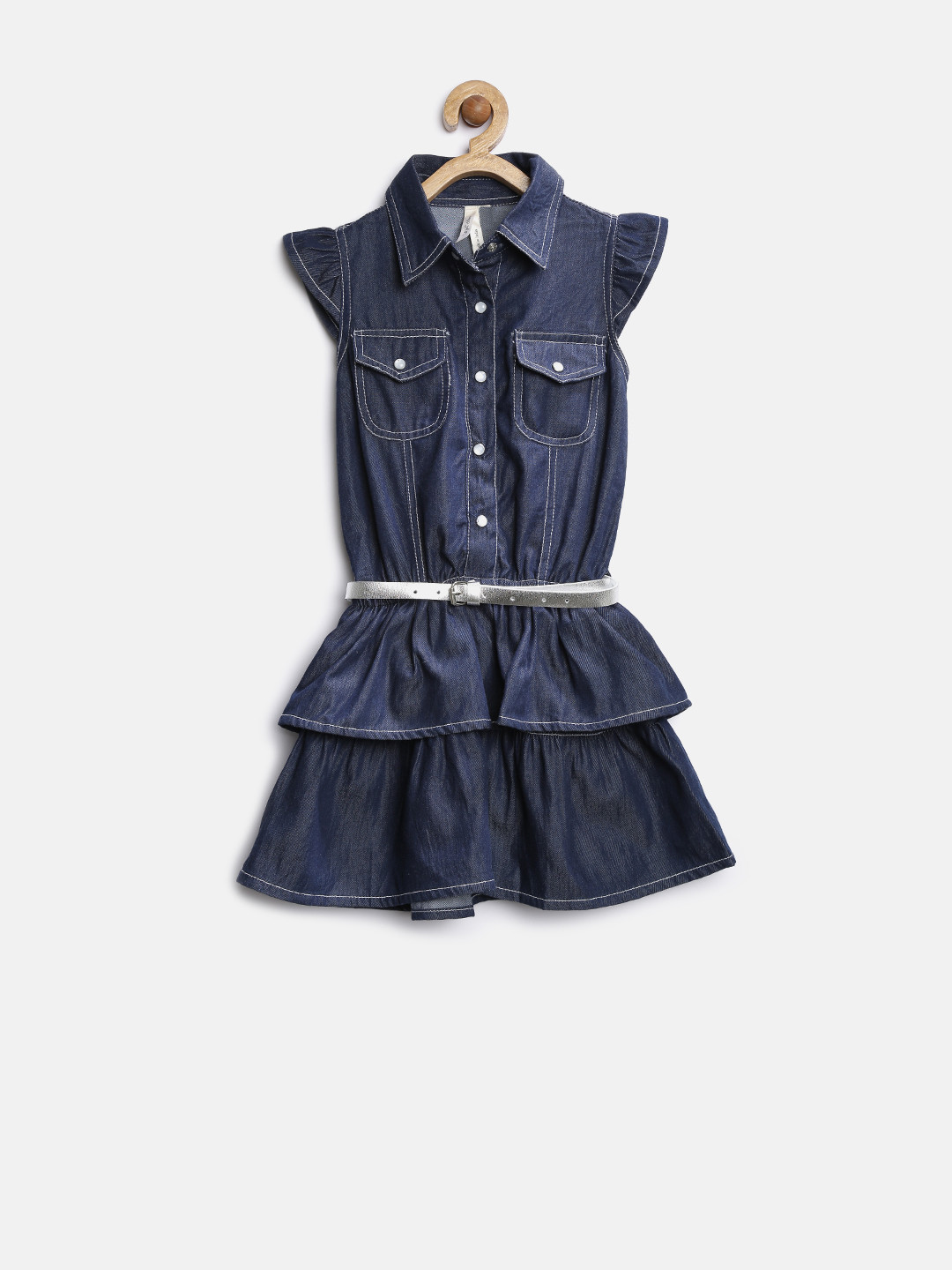 StyleStone Girls Navy Drop-Waist Denim Layered Dress