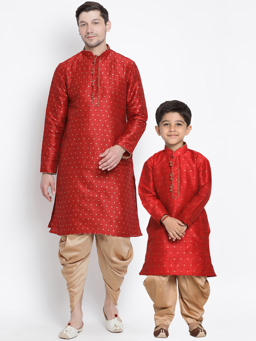 VASTRAMAY Men Maroon & Beige Kurta with Dhoti Pants
