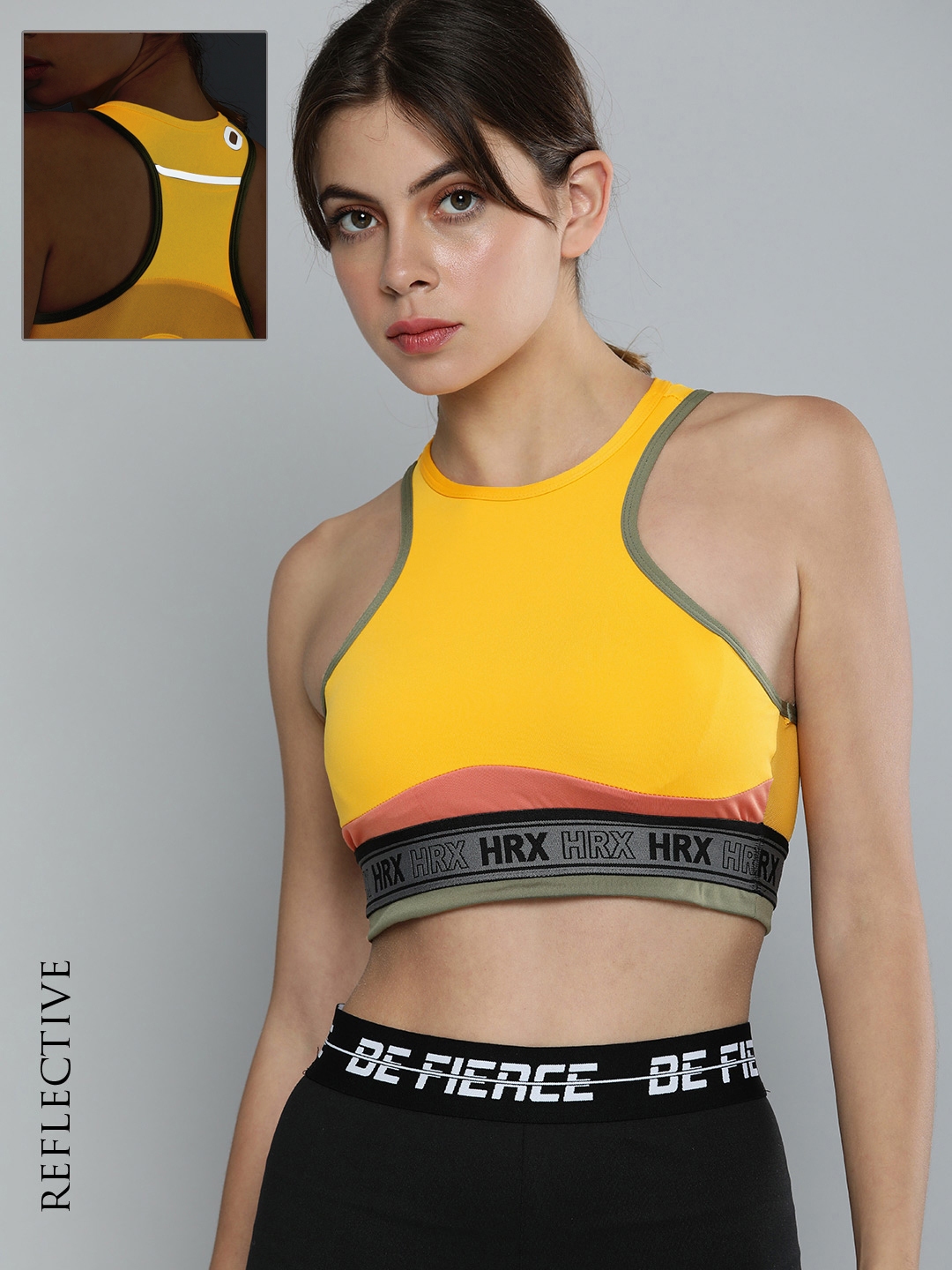 HRX By Hrithik Roshan Running Women Yellow Rapid-Dry Reflective Brand  Carrier Sports Bra