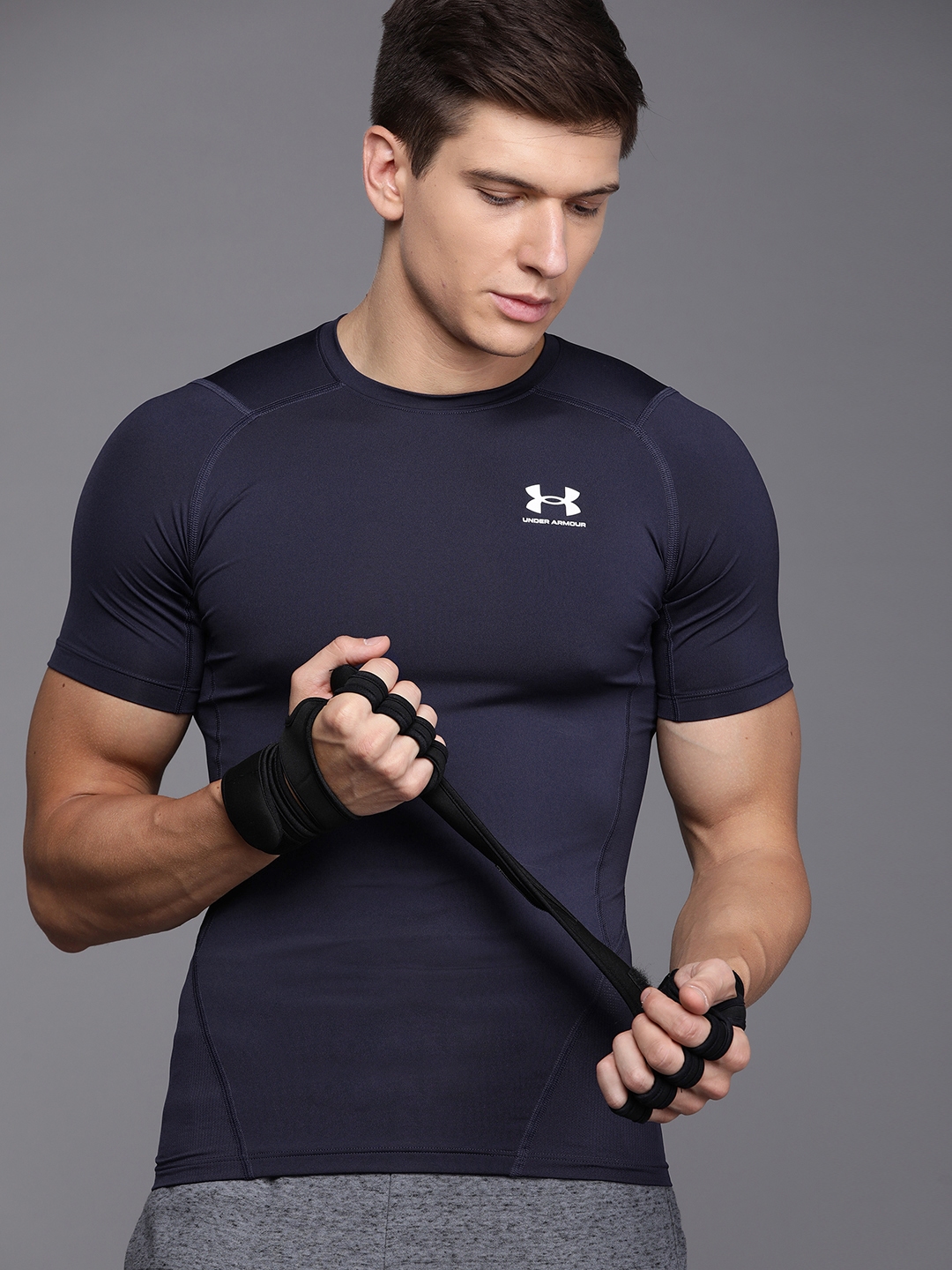Buy UNDER ARMOUR Men Navy Blue Indigo Anti Odour HeatGear Compression Training or Gym T shirt Tshirts for Men 14648430 Myntra