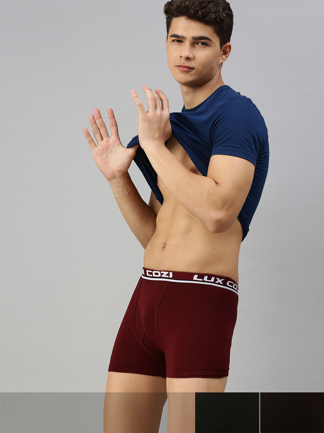 Lux Cozi Men Pack Of 3 Assorted Pure Cotton Trunks-COZI_BIGSHOT_LONGS_3PC