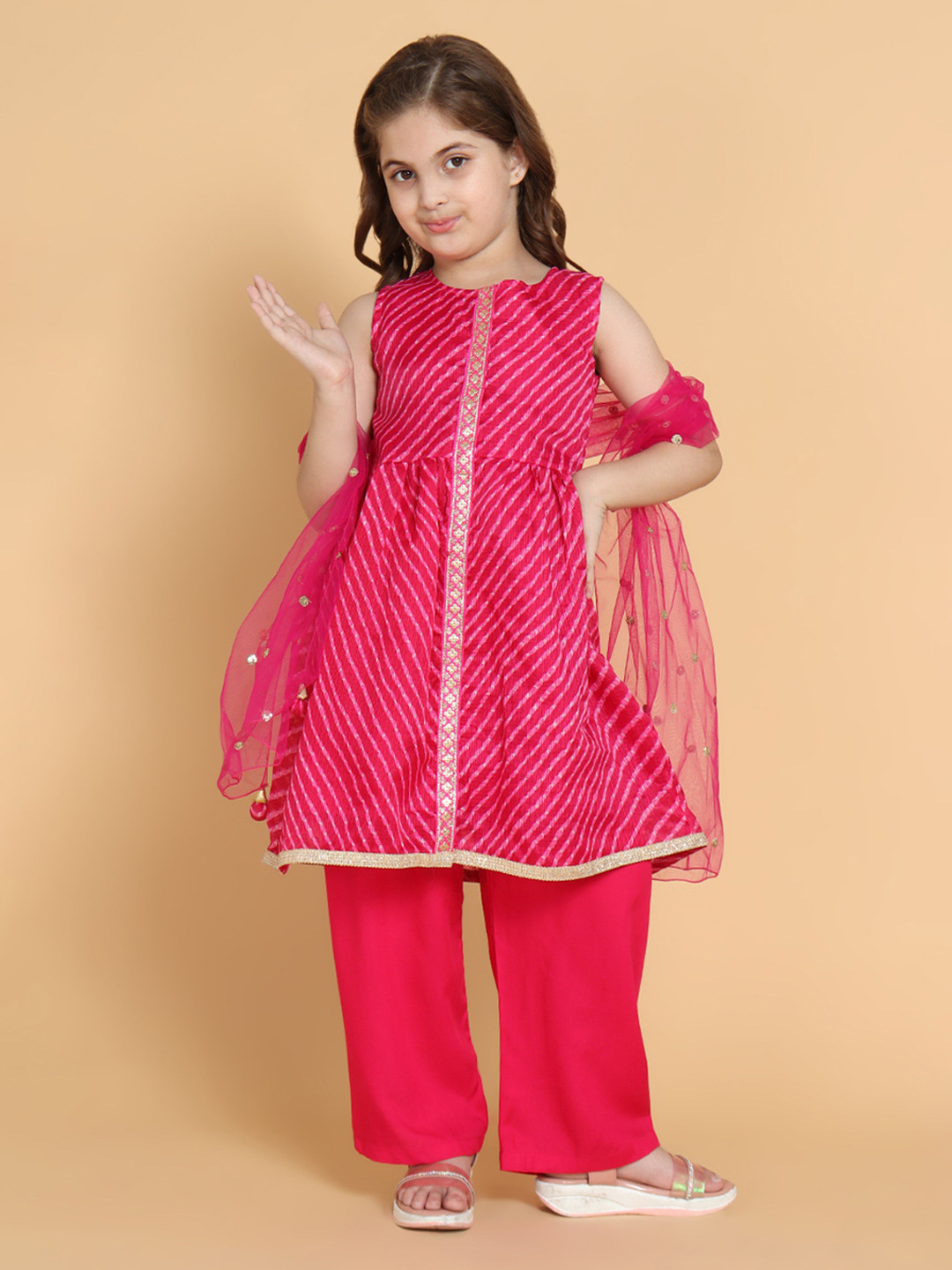 PICCOLO Girls Pink Kurti with Palazzos & With Dupatta