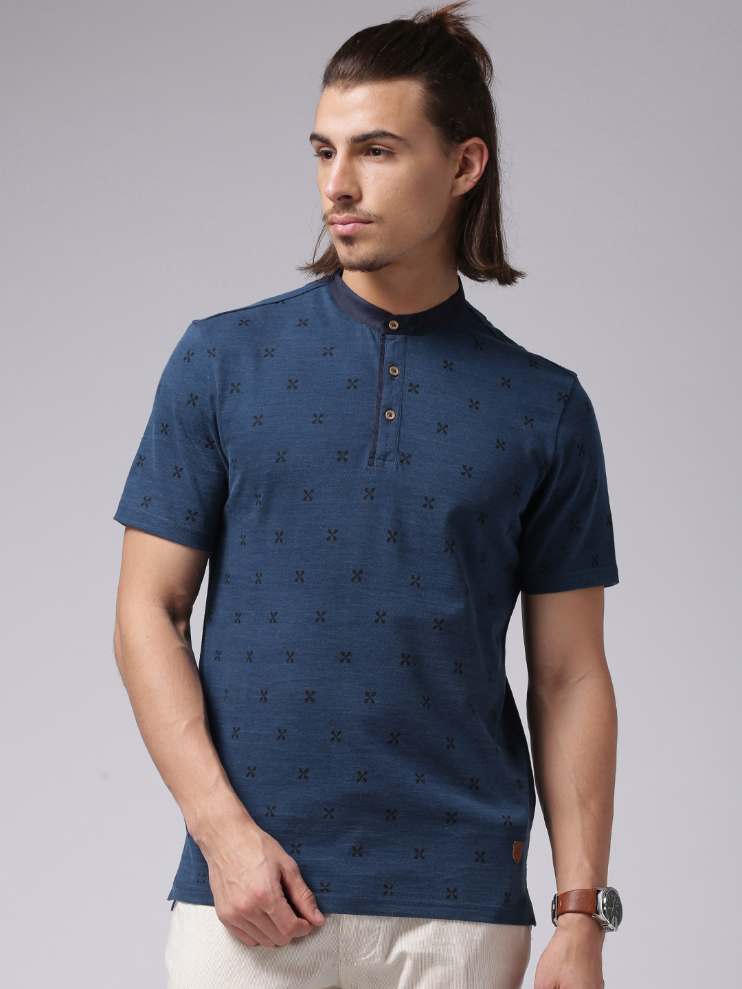 True Blue Men Navy Printed Pure Cotton T-shirt