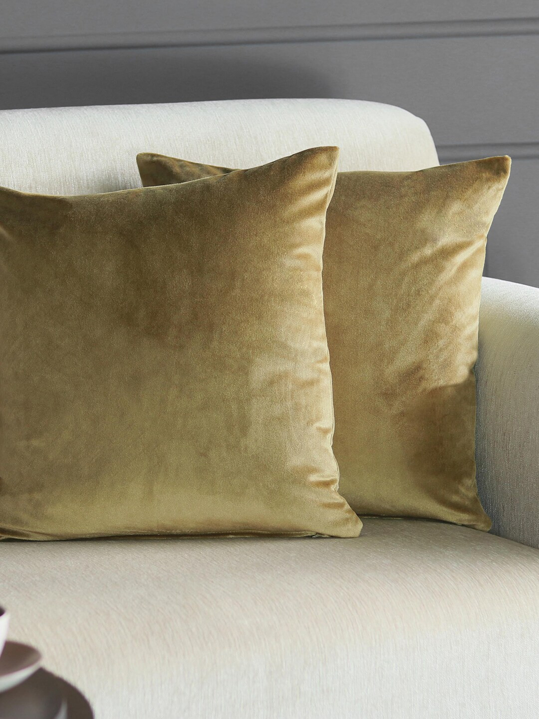 GM Velvet Beige Polyester Anti-Wrinkle 2 Pcs Square Cushion Covers - 18 x 18 In