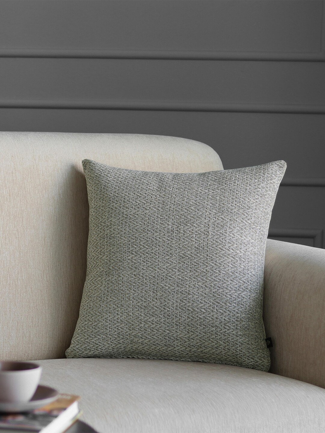 GM Woven Texture Grey Velvet Durable Embroidered Square Cushion Cover -18x18In
