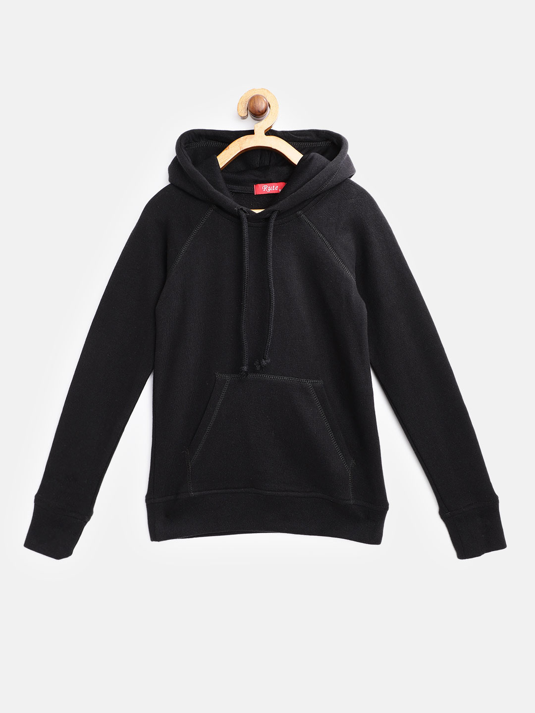 Rute Boys Black Cotton Hooded Sweatshirt