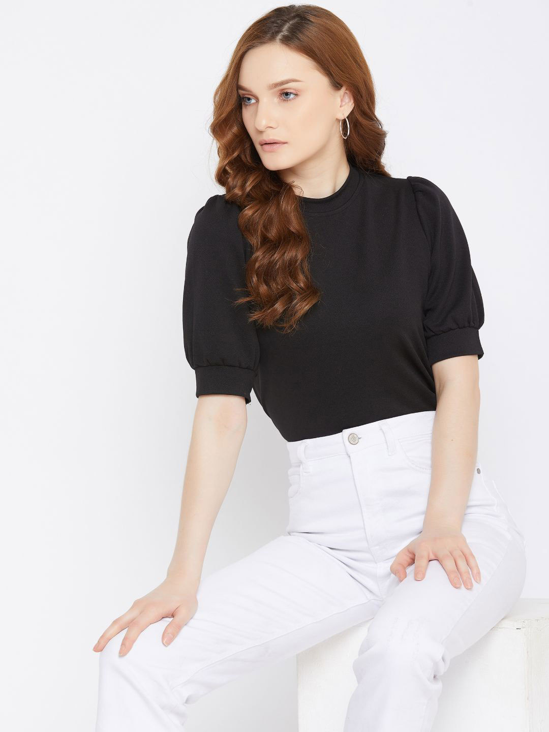 Uptownie Lite Black Stretchable High Neck Top