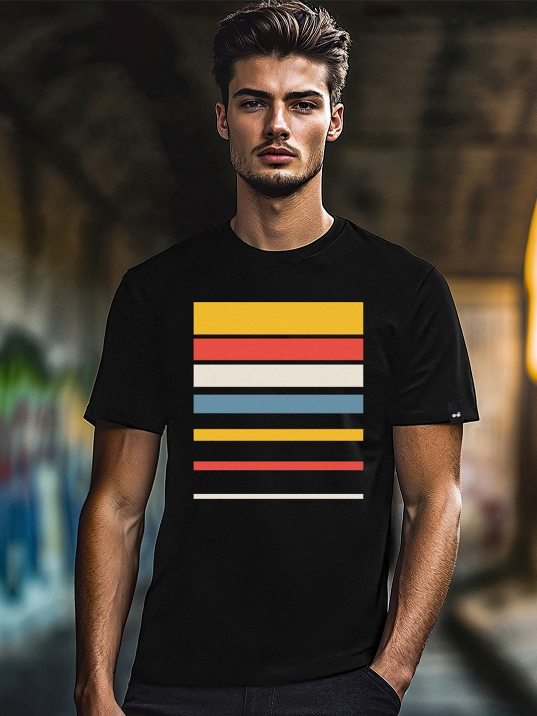 Bewakoof Sunset Block Graphic Cotton Round Neck Short Sleeves T-shirt
