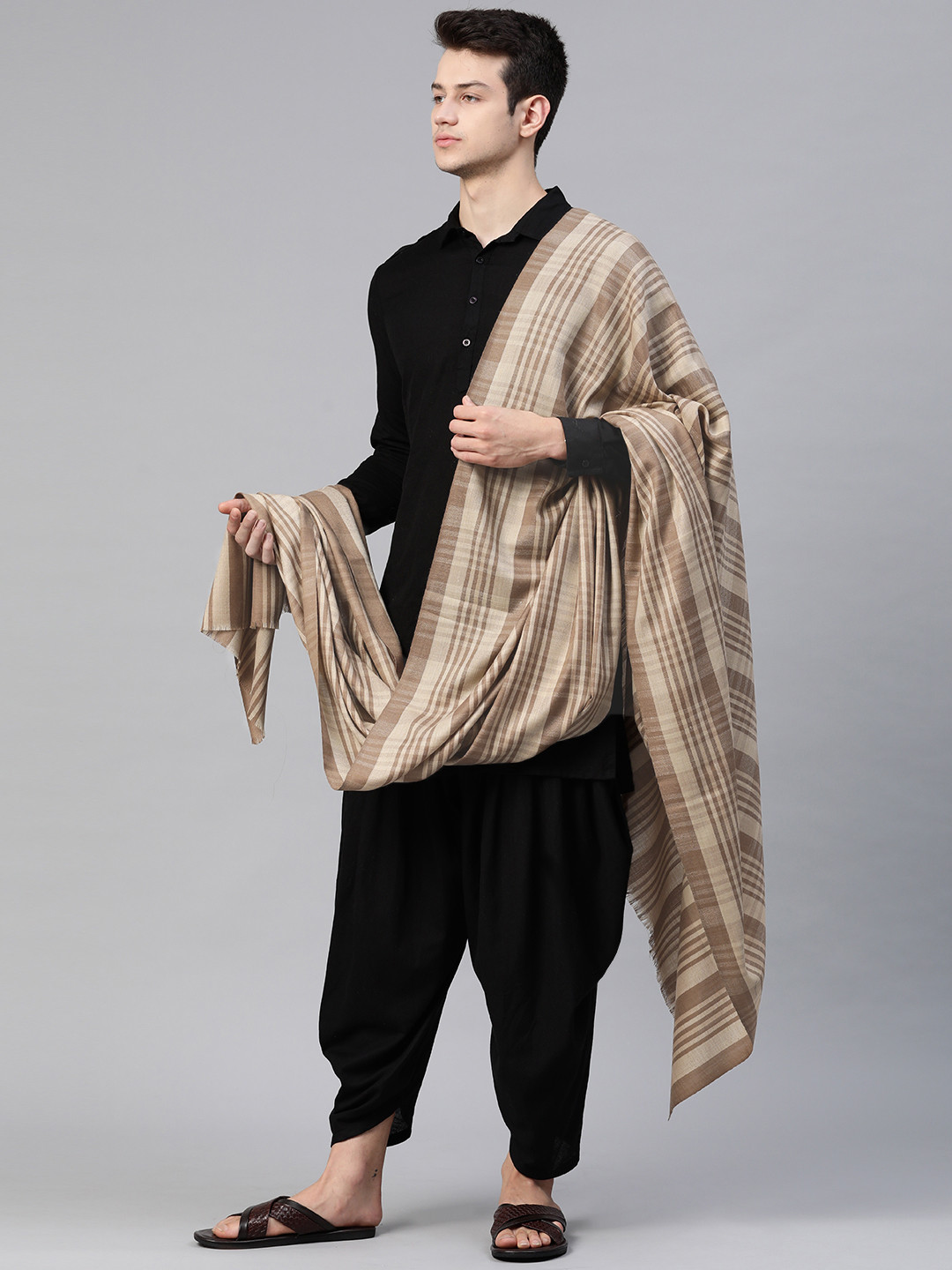WEAVERS VILLA Men Woollen Checked Winter Shawl