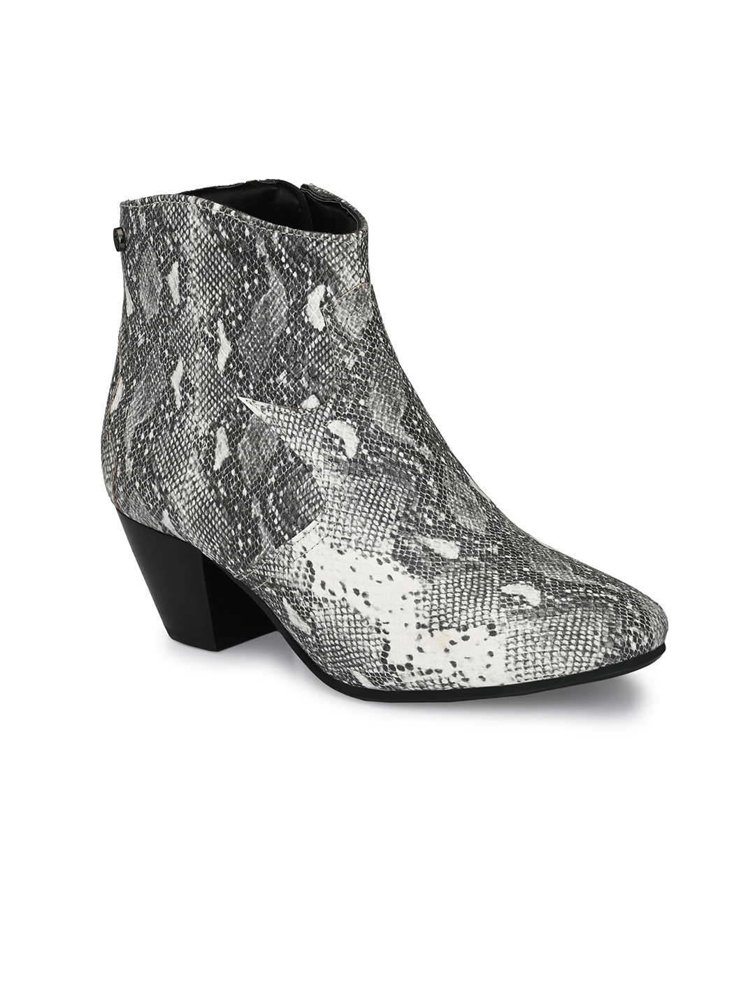 Delize Off White Snake Printed Mid-Top Block Heeled Boots