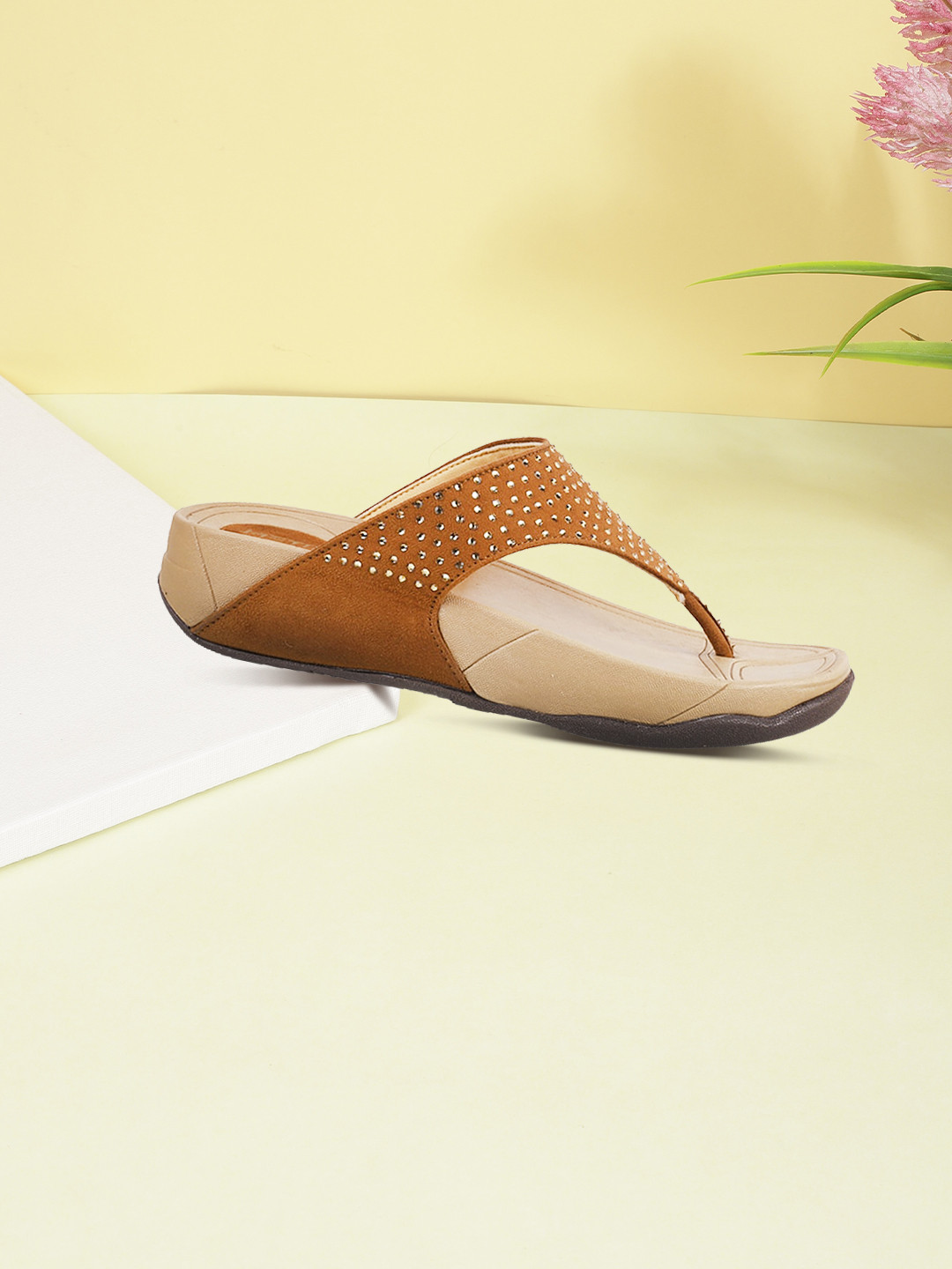 Metro Tan Embellished Wedge Sandals