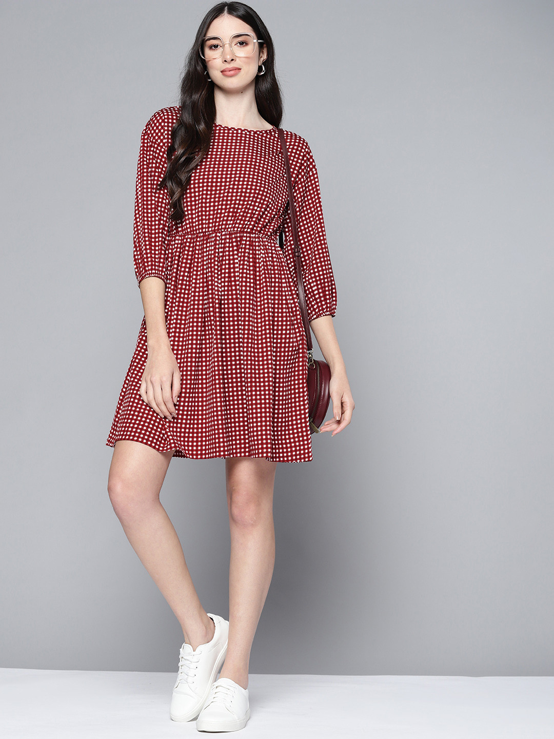 Harvard Red & White Checked A-Line Dress