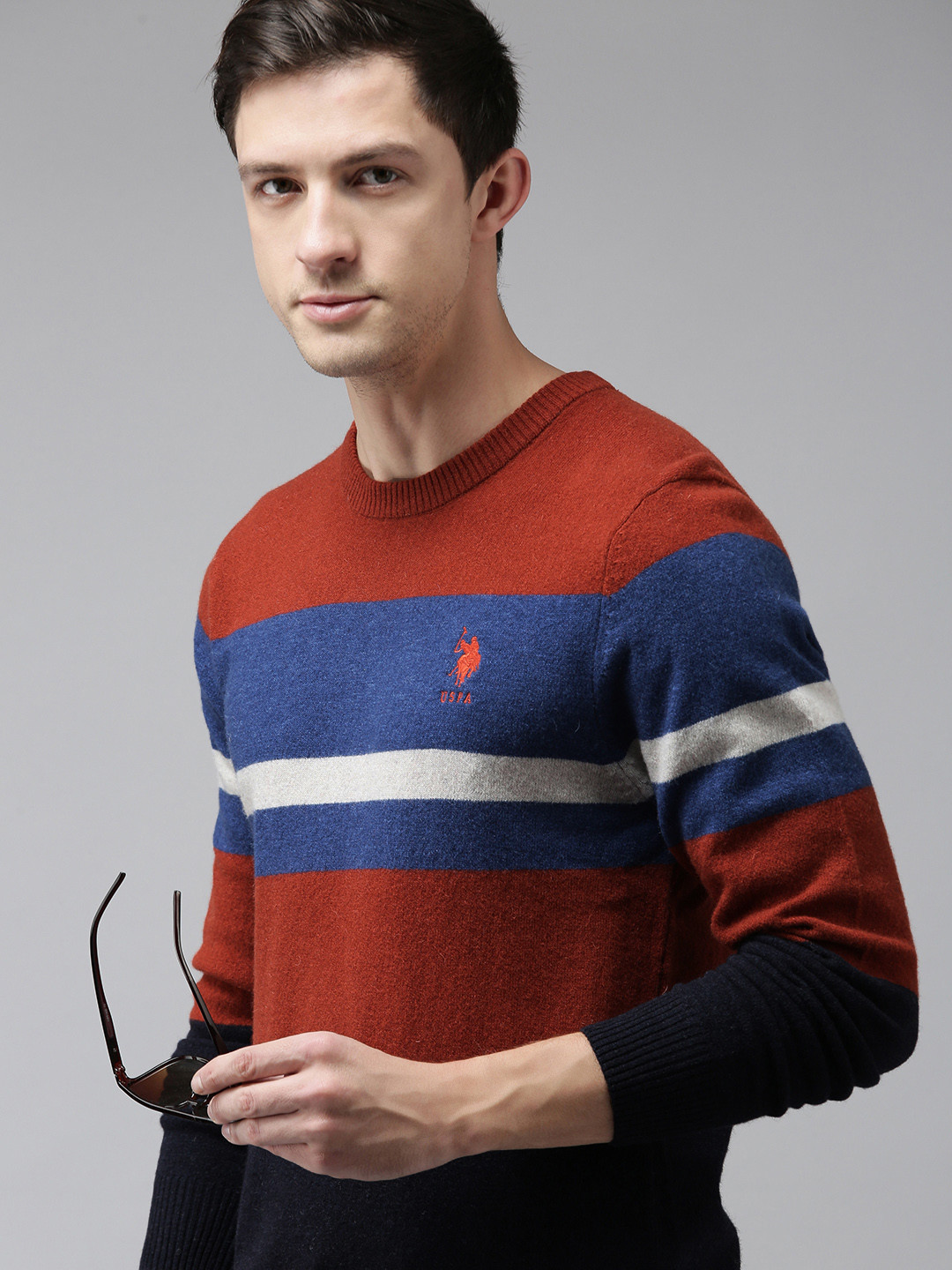 U S Polo Assn Men Red & Blue Colourblocked Pullover