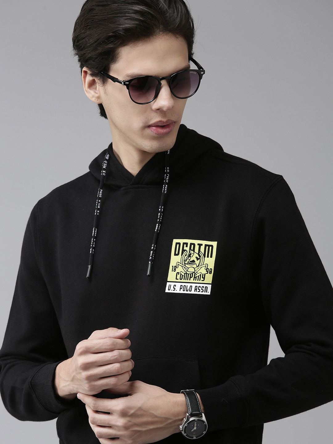 U S Polo Assn Denim Co Men Black Hooded Sweatshirt