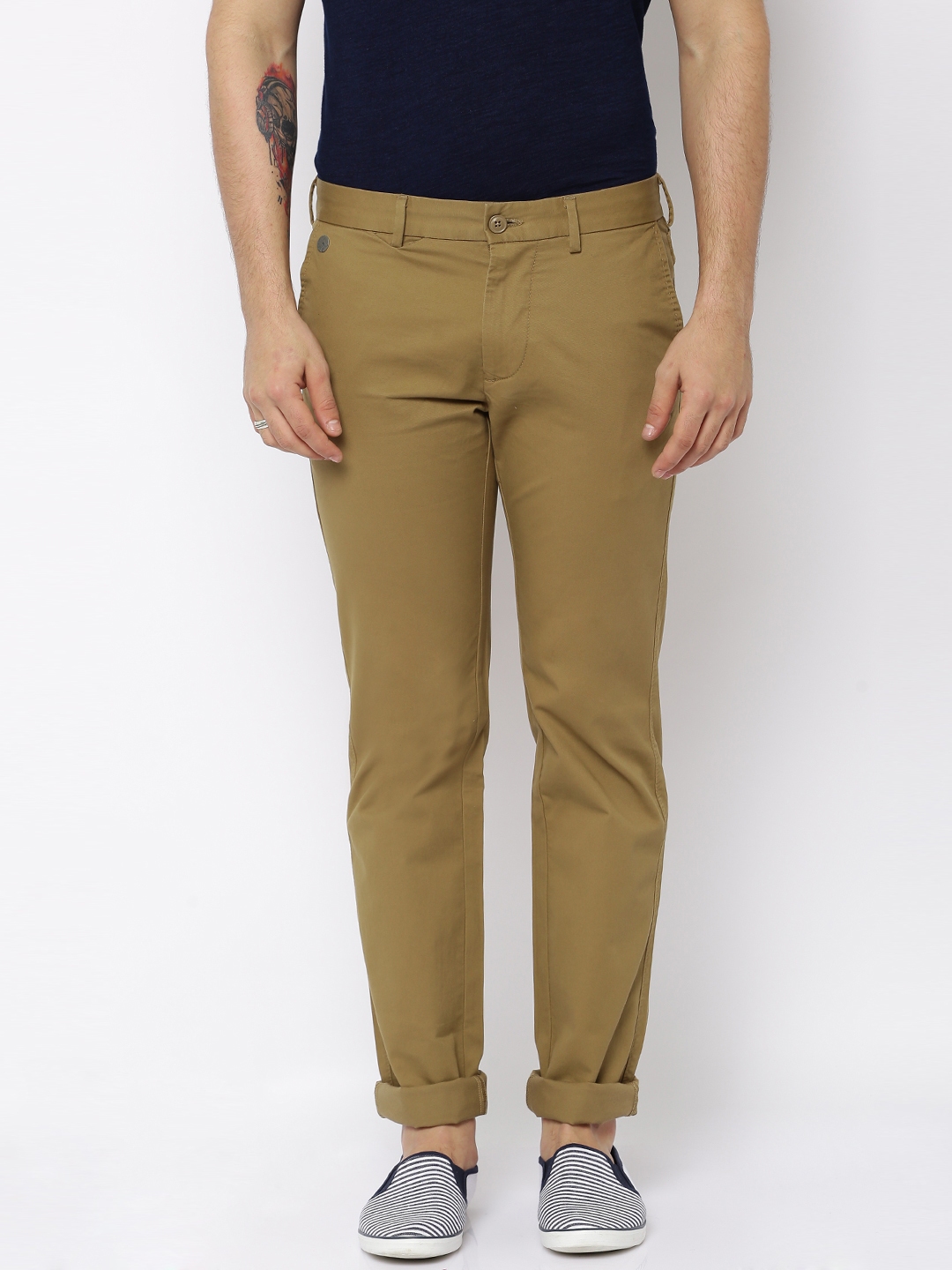 Buy Indian Terrain Men Brown Solid Brooklyn Slim Fit Flat Front Trousers   Trousers for Men 1467812  Myntra