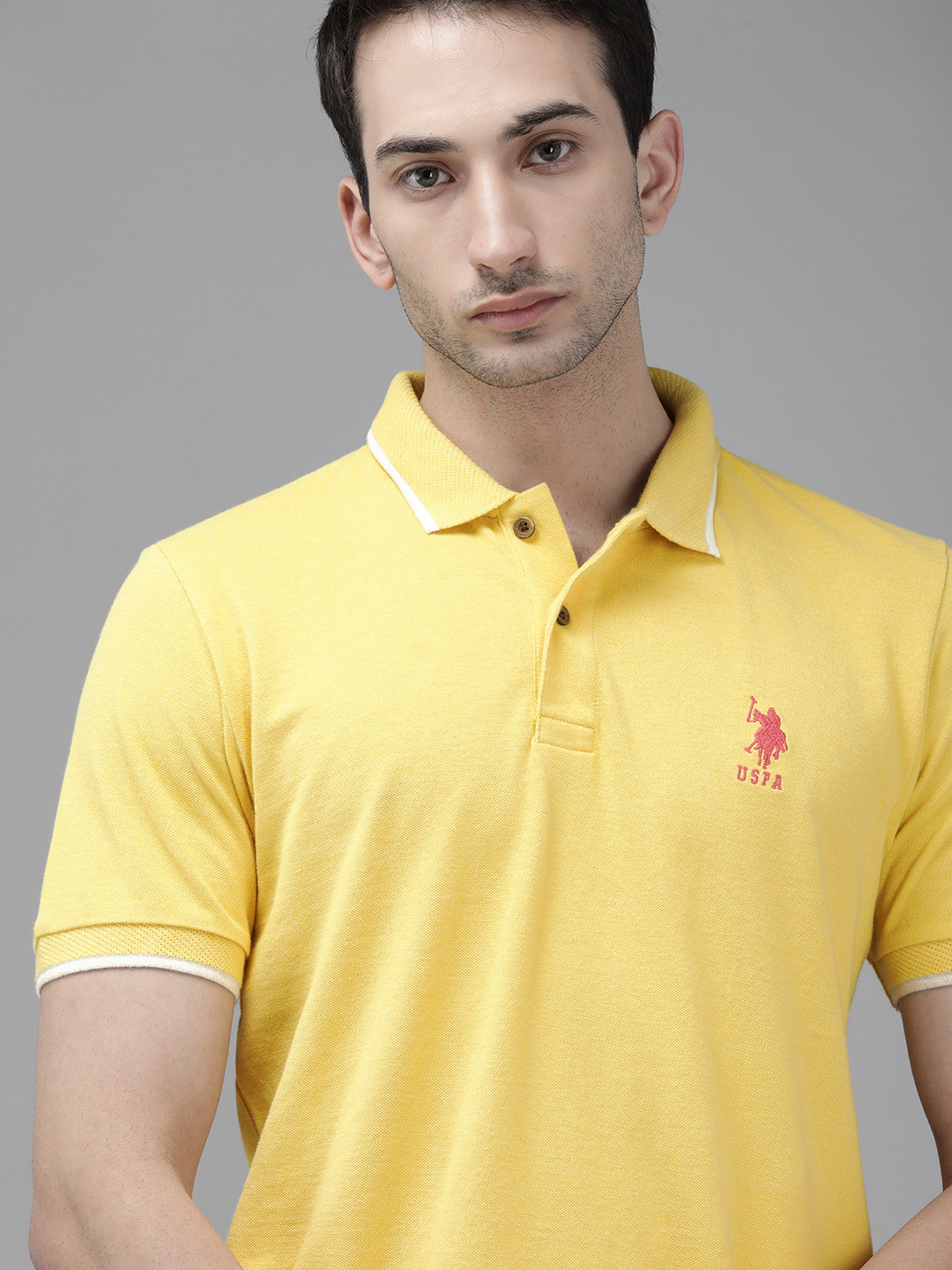 U.S. Polo Assn. Men Yellow Slim Fit Pure Organic  Pure Cotton Organic Cotton T-shirt
