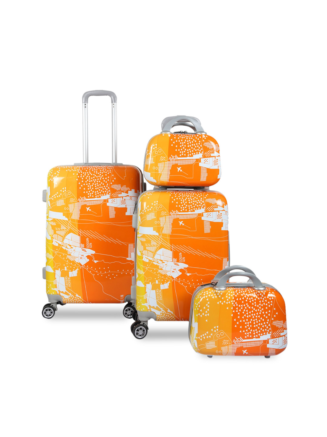 Polo Class Unisex Set of 4 Orange & White Printed Travel Bags
