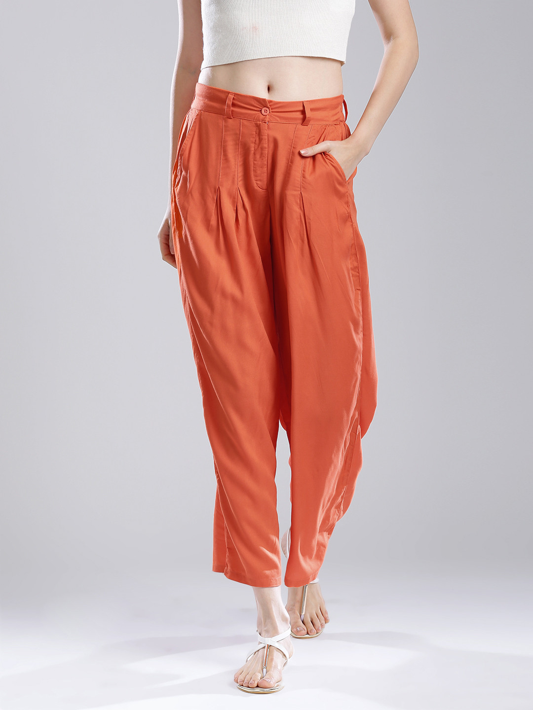 W Women Orange Ankle-Length Palazzo Trousers