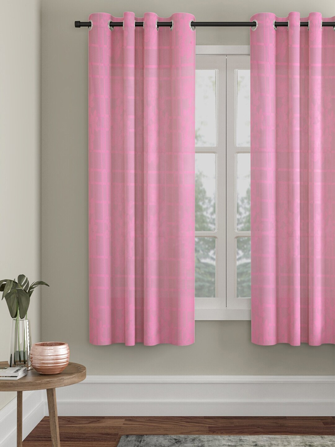 HOSTA HOMES Pink Single Checked Window Curtain