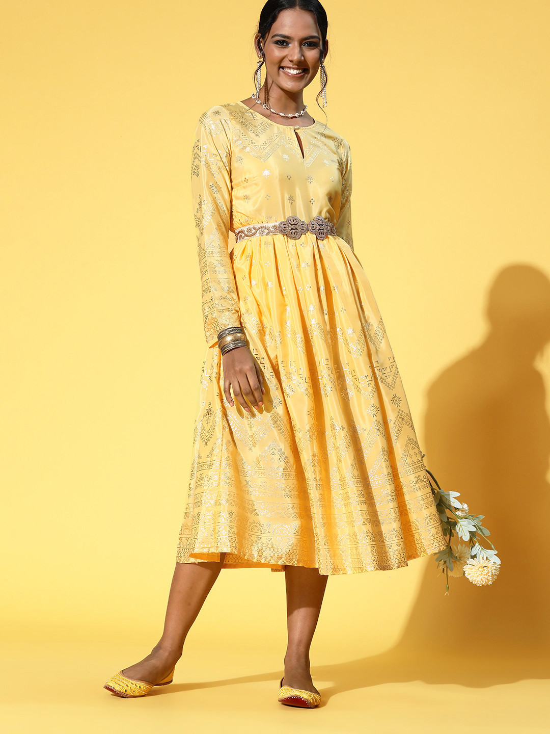 Sangria Bright Yellow Ethnic Motifs Ethnic Motifs Dress