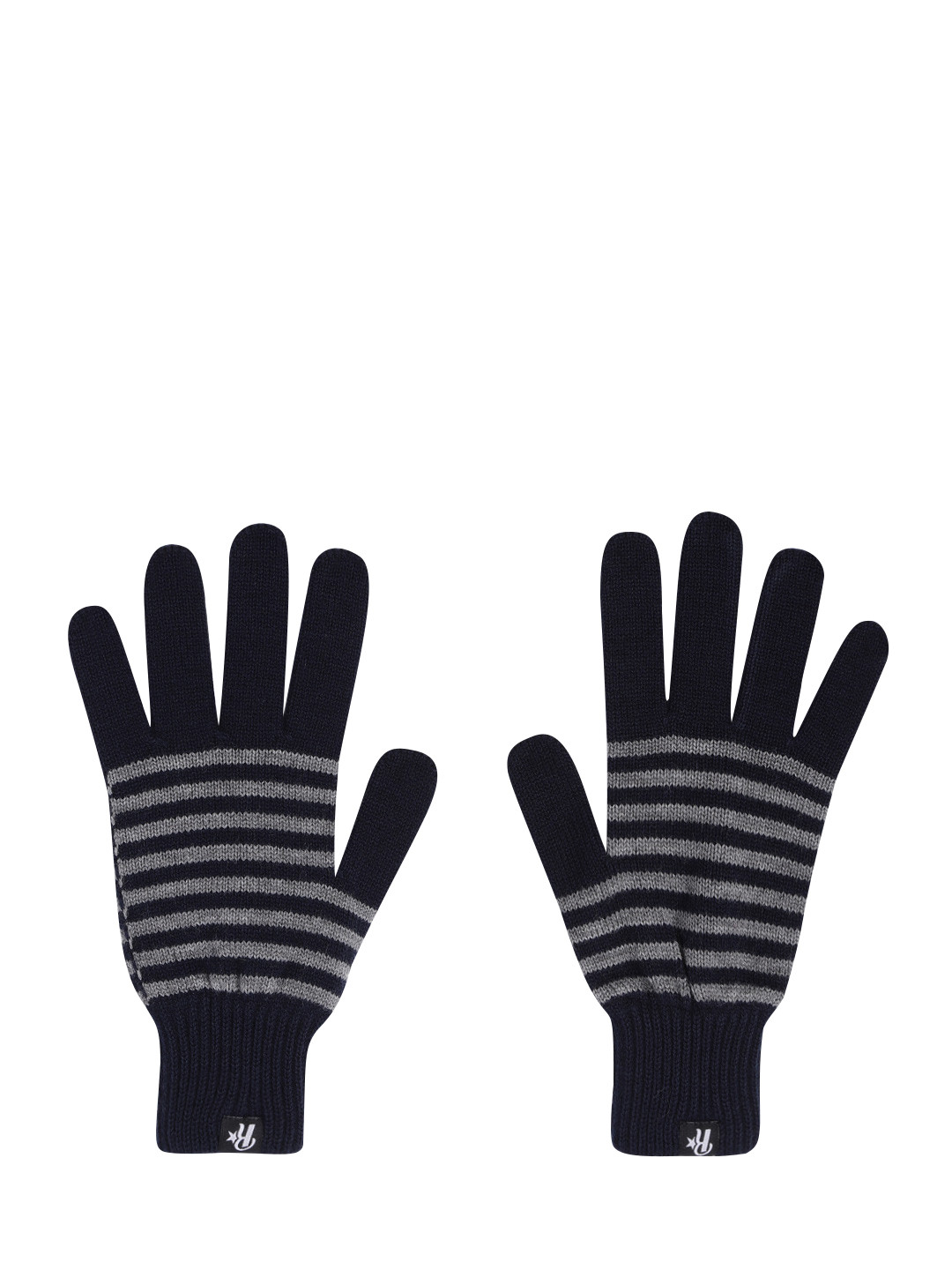 Roadster Men Navy Blue & Grey Acrylic Striped Gloves