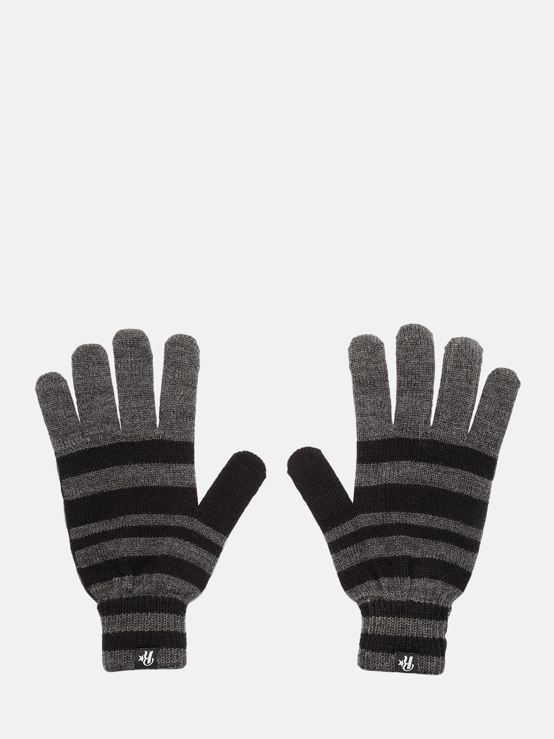 Roadster Men Grey & Black Striped Winter Hand Gloves